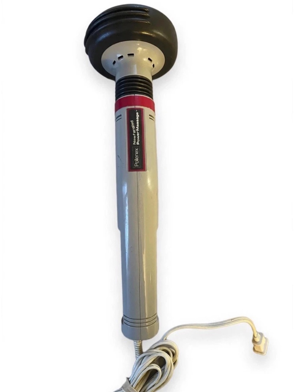 Gray Handheld Percussion Massager with Red Accents